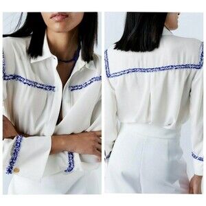 ZARA contrast textured shirt in Oyster White